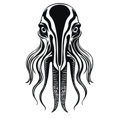 Black and white minimalist Cuttlefish symbol – perfect for tattoos, logos, and vector designs. Isolated on a white background.

