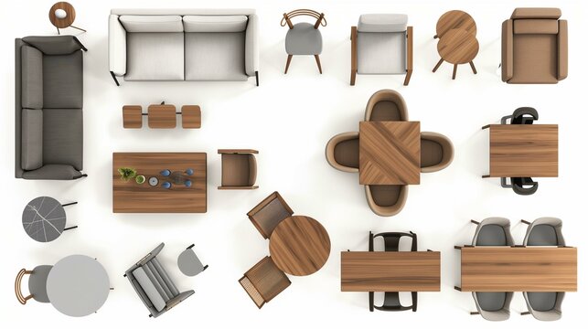 group of chairs and table with whitebackground