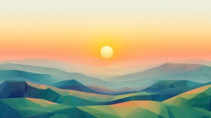 Fototapeta premium Serene Sunset over Polygonal Mountains A Low-Poly Landscape