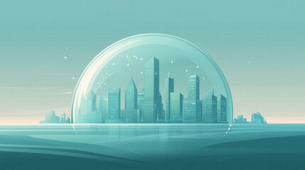 Fototapeta premium City Under a Protective Dome Futuristic Metropolis Safeguarded by a Transparent Shield
