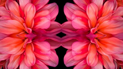 Vibrant Floral Pattern with Detailed Pink and Orange Petals in Symmetrical Design