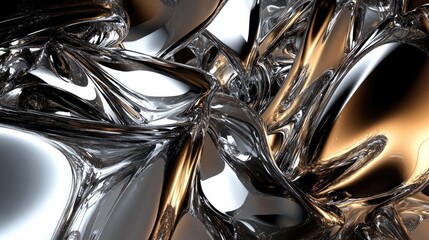 Abstract Metallic Fractal Art Background Dark Gray And Gold 3D Geometric Design With Pattern And Texture Effects Using Digital Illustration Techniques.  A Modern Digital Art Piece For Abstract