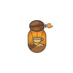 Coffee Bean Hot Air Balloon Over Sunset Mountains