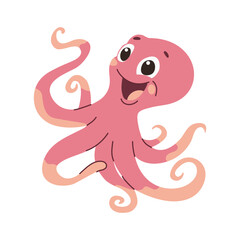 Cute cartoon octopus character vector Illustration on a white background. A cute drawing in a childish style.