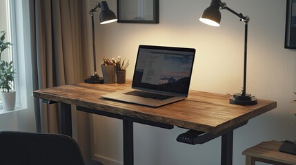 a desk with a laptop set up for online courses or webinars.