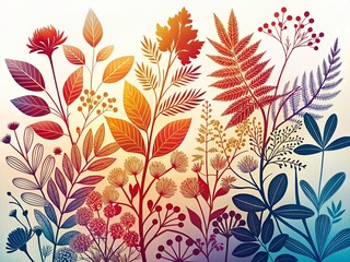 Silhouette Botanical Illustration: Elegant Gradient Hues, Classic Plant Study