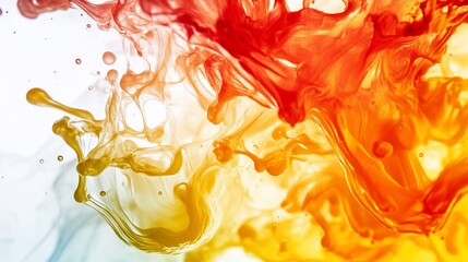 Abstract orange and red ink cloud in water artistic fluid painting background