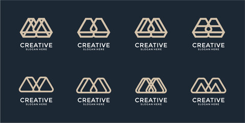 Obraz premium Collection of Beige Pixel Art Creative Logos on Dark Background