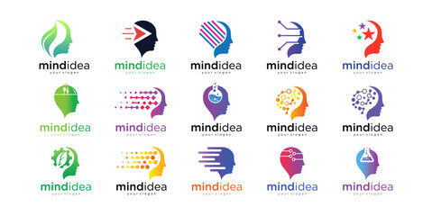 Collection of Colorful Pixel Art Logos: Mind and Idea Concepts