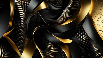 Abstract Black and Gold Metallic Layers with Geometric Patterns Background Design