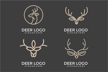Collection of Minimalist Deer Logos: Beige Line Art on Dark Background
