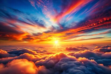 Serene Sunset: Colorful Clouds & Foggy Horizon - Peaceful Nature Stock Photo