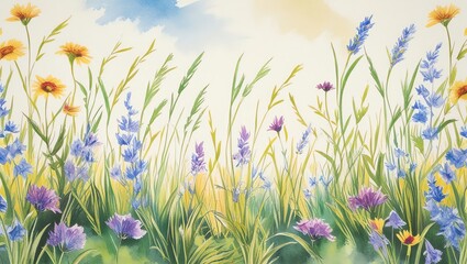 Vibrant Wildflower Meadow Watercolor Painting