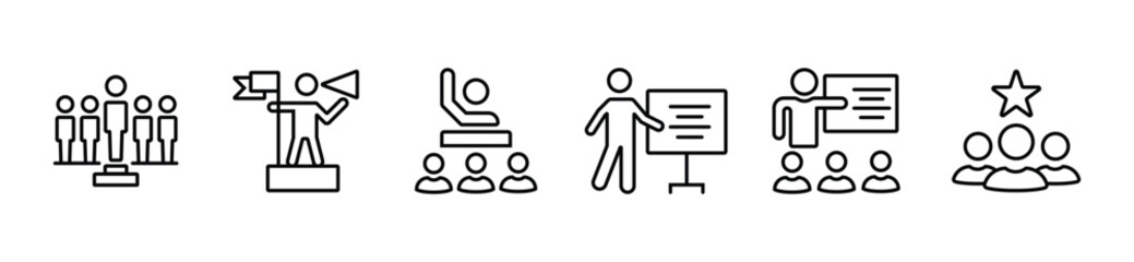 Leadership icon set. Human organization leader teamwork structure hierarchy. Mentorship, coaching, charisma, head, lead, chairman, manager. Vector illustration. vector stock. eps 10.