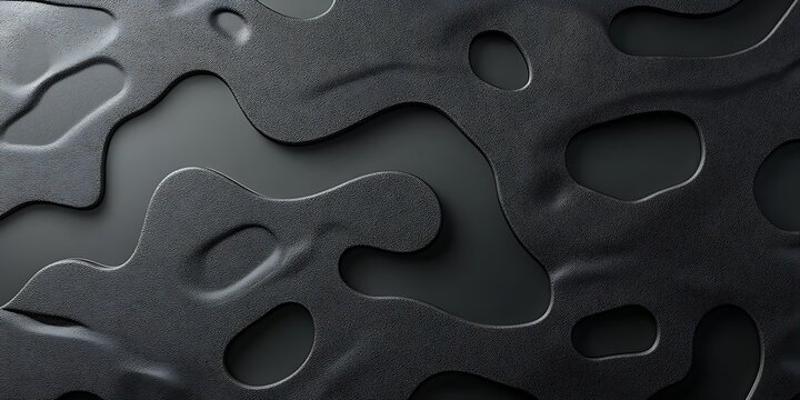 Modern abstract black matte texture, showcasing organic shapes and layered design elements, creating visual depth and a sleek aesthetic appeal