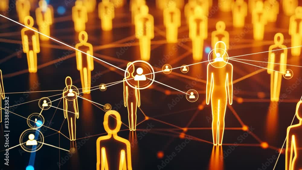 Poster A dynamic and engaging representation of interconnected human icons, effectively symbolizing the essential themes of networking and collaboration within a modern digital business landscape