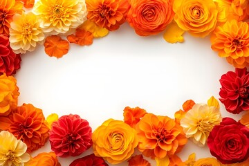 Background with flowers scattered around the frame edge