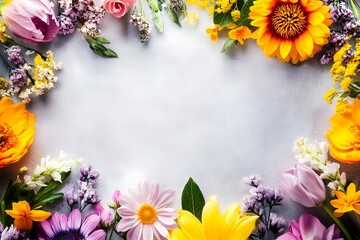 Obraz premium Background with flowers scattered around the frame edge
