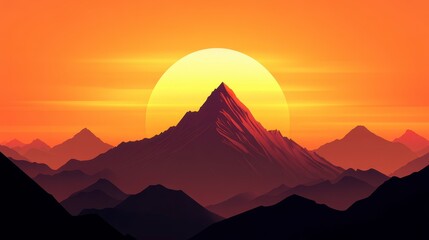 Majestic Sunset over Mountain Range A Vibrant Digital Landscape