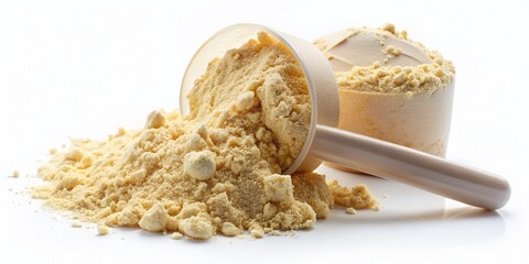 Scoop of Protein Powder on White Background - Fitness Supplement Photography