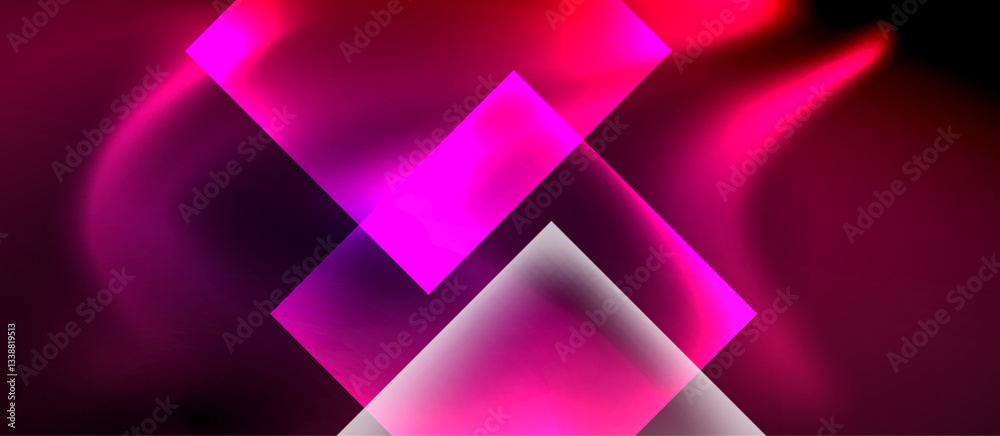 Poster glass squares with neon shiny light abstract background