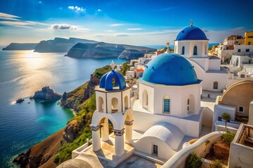 Santorini Summer Vacation: Unique Architecture & Breathtaking View - High-Resolution Stock Photo