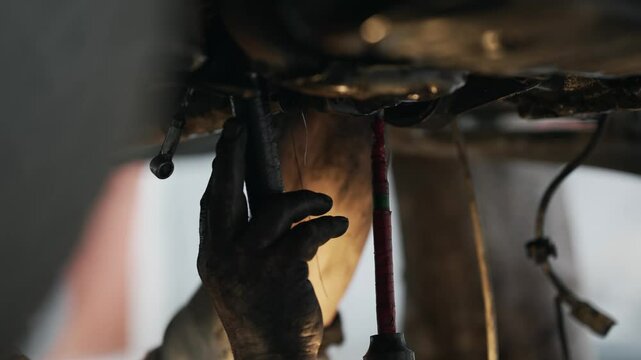 Mechanic Performing Repairs on oldtimer vehicle in service garage setting doing restoration