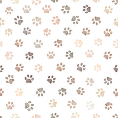 Earth colored paw prints fabric design seamless pattern