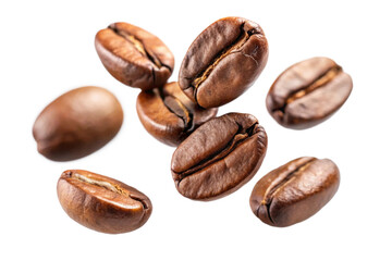 Obraz premium Roasted Coffee Beans Falling in Air Closeup Studio Shot