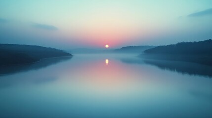 Serene Sunrise over Misty Lake