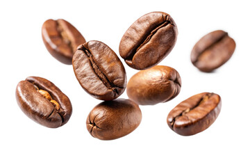 Fototapeta premium Roasted Coffee Beans Falling in the Air Closeup Photography