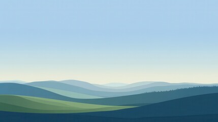 Serene Minimalist Landscape Rolling Hills Under a Clear Sky