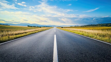 Fototapeta premium Open road under vast sky in scenic countryside landscape.
