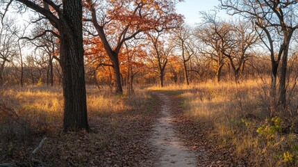 Fototapeta premium Autumn Trail Through Wooded Parkland