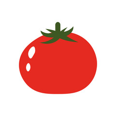 Flat style illustration of a red tomato with green leaves, ideal for healthy eating, cooking projects, and vegetable-inspired designs.