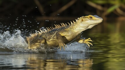 Obraz premium Water-running lizard in a jungle river