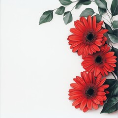 Three vibrant red gerbera daisies against a plain white background