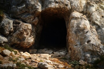 A Close-up Shot Of A Narrow Cave Entrance Nestled