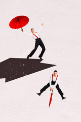 Fototapeta premium Composite artwork 3D photo collage trend template of twins man hold umbrella dance culture rhythm expression performer elegance modern art