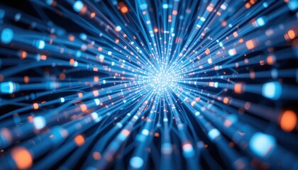 Dynamic light particles create vibrant energy burst digital space abstract visualization futuristic environment close-up perspective concept of connectivity