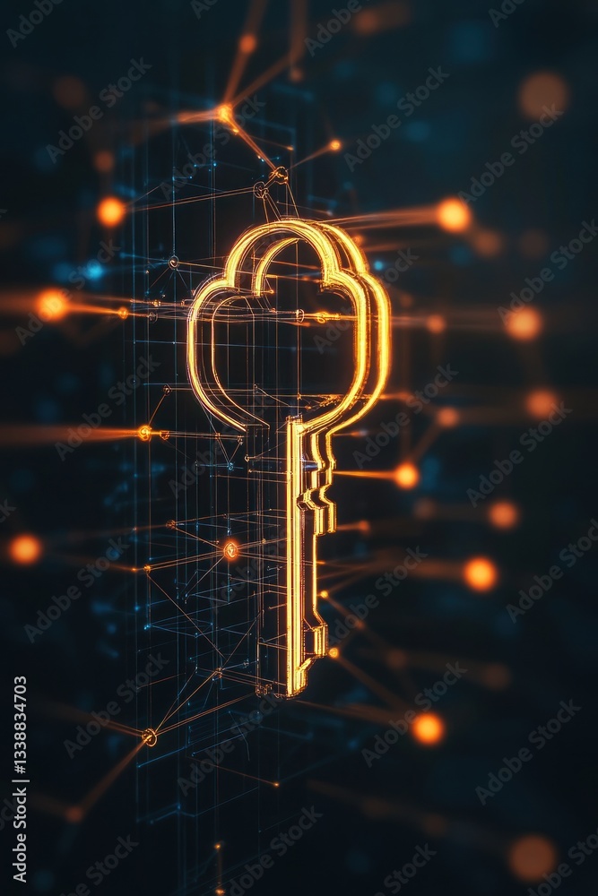 Poster digital key symbolizing security in a tech network environment