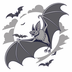 Flying Bats with Full Moon Illustration Vector Design

