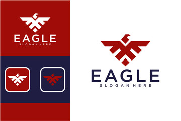 Eagle Logo Design Variations In Red And White Colors