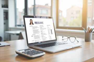 Resume Displayed on Laptop Screen – Professional Workspace for Job Recruitment Fair and Career Preparation  