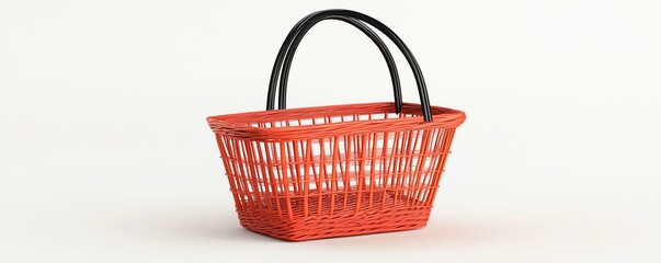 Red shopping basket with black handles isolated on a clean white background Minimalistic 3D rendering for branding and design concepts 3D Rendering