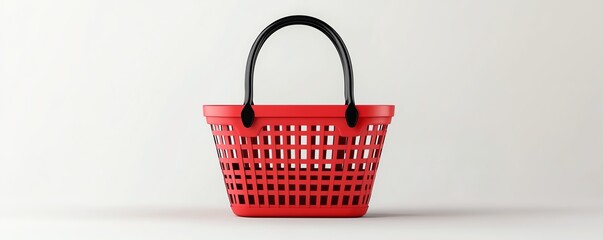 Red shopping basket with black handles isolated on a clean white background Minimalistic 3D rendering for branding and design concepts 3D Rendering