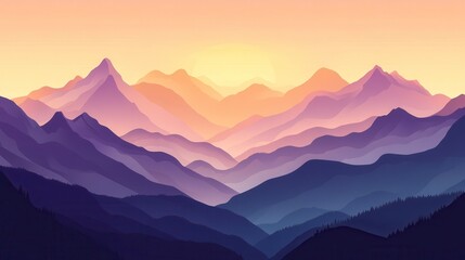 Fototapeta premium Serene Sunset Over Majestic Mountain Ranges