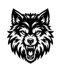 Naklejka premium Isolated vector illustration of a wolf head front view showing teeth with open mouth roaring