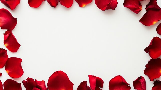 A Few Red Rose Petals Around Border Of Solid Whit E6648563-3 892