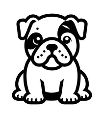 Fototapeta premium Front View of Cute Sitting Bulldog with Detailed Black and White Outline Graphic Art